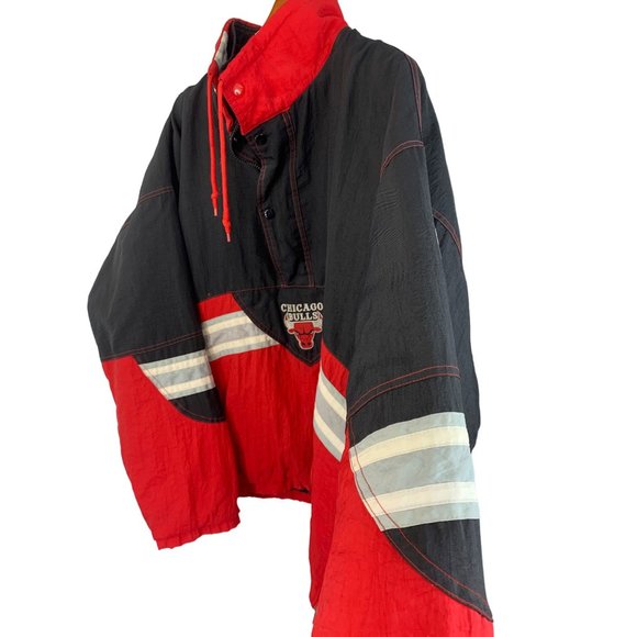 90s Vintage Chicago Bulls NBA Starter Pullover 1/4 Zip Jacket Red XLarge 6700 - Picture 10 of 16